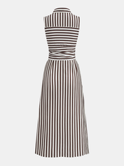Sleeveless Striped Tie Waist Maxi Dress