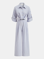 Striped Collared Wide-Leg Jumpsuit