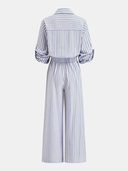 Striped Collared Wide-Leg Jumpsuit