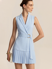 Belted Pleated Sleeveless Blazer Mini Dress