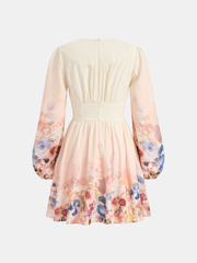 Floral Print V-Neck Long Sleeve Mini Dress