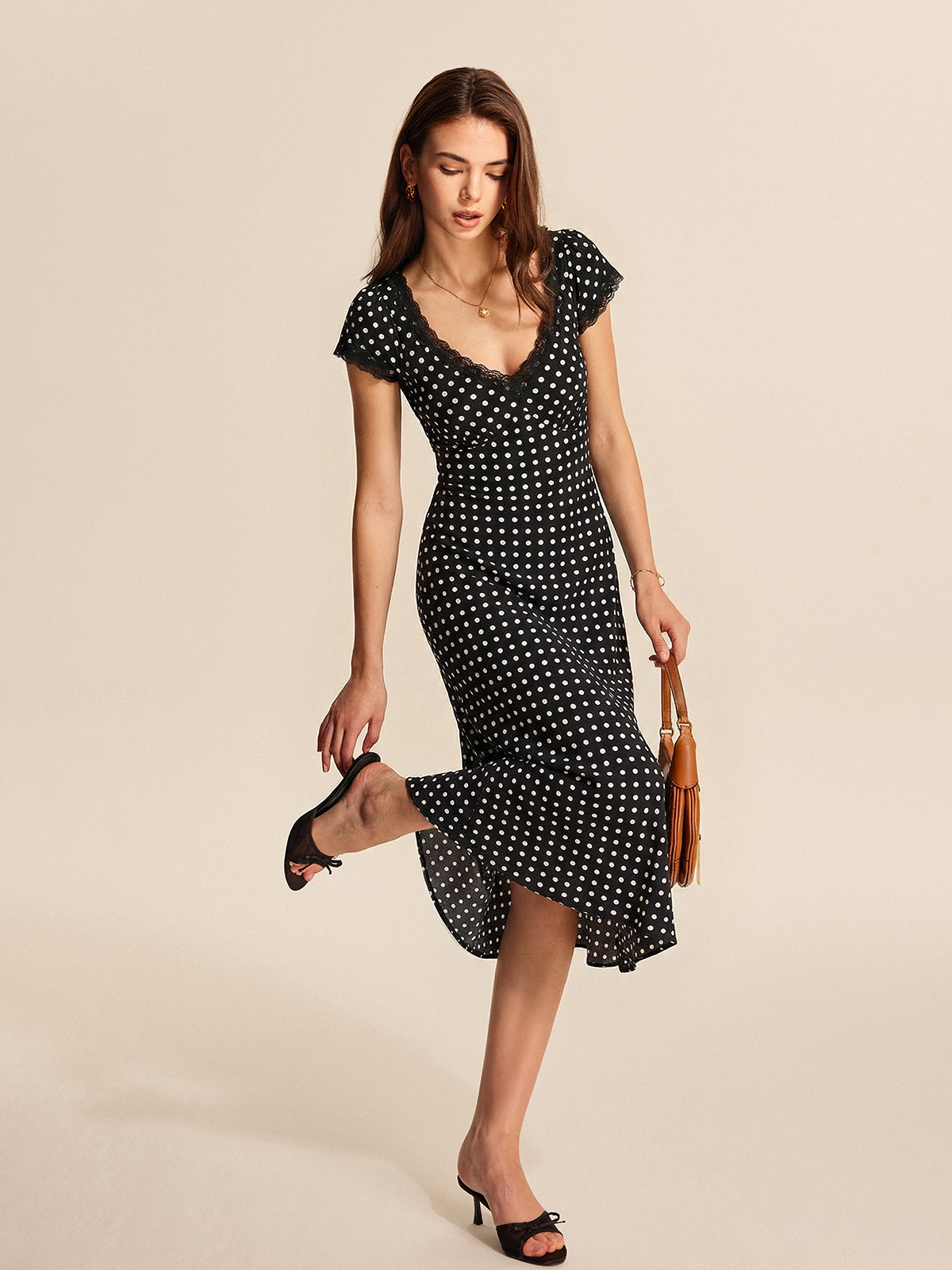 Polka Dot Lace V-Neck Maxi Dress