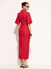 Cotton Pleated Shirt Midi Dress