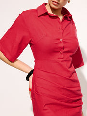 Cotton Pleated Shirt Midi Dress
