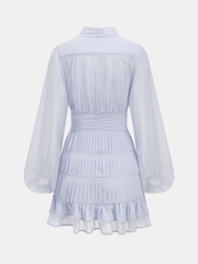 Pleated Button Long Sleeve Ruffled Mini Dress