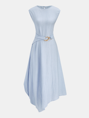 Cotton Linen Sleeveless Asymmetrical Midi Dress