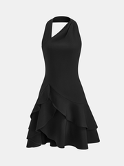 Halter Asymmetric Ruffled Mini Dress
