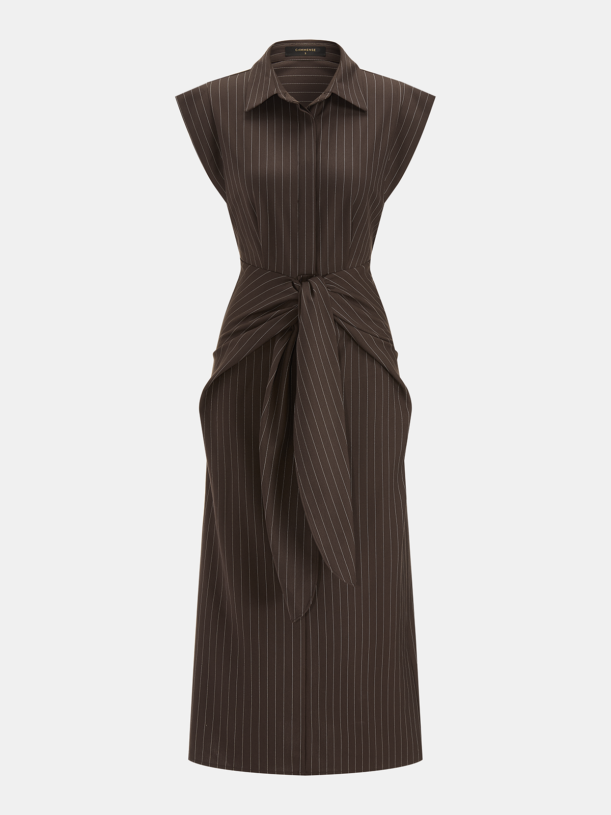 Pinstripe Sleeveless Tie-Waist Shirt Dress