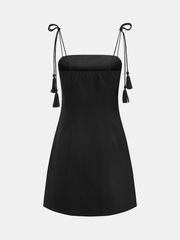 Tassel Tie Embroidered Linen Blend Mini Dress