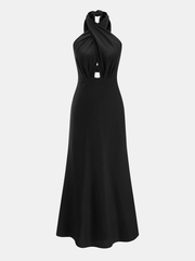 Cotton Linen Halter Neck Cut-Out Maxi Dress