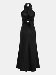 Cotton Linen Halter Neck Cut-Out Maxi Dress