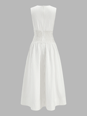 Cotton Blend Striped Ruched Sleeveless Maxi Dress