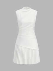 Sleeveless Asymmetrical Pleated Mini Dress