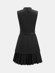 Sleeveless Keyhole Pleated Belted Mini Dress