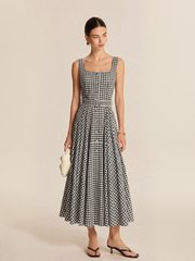 Gingham Cotton Belted Sleeveless Maxi Dress