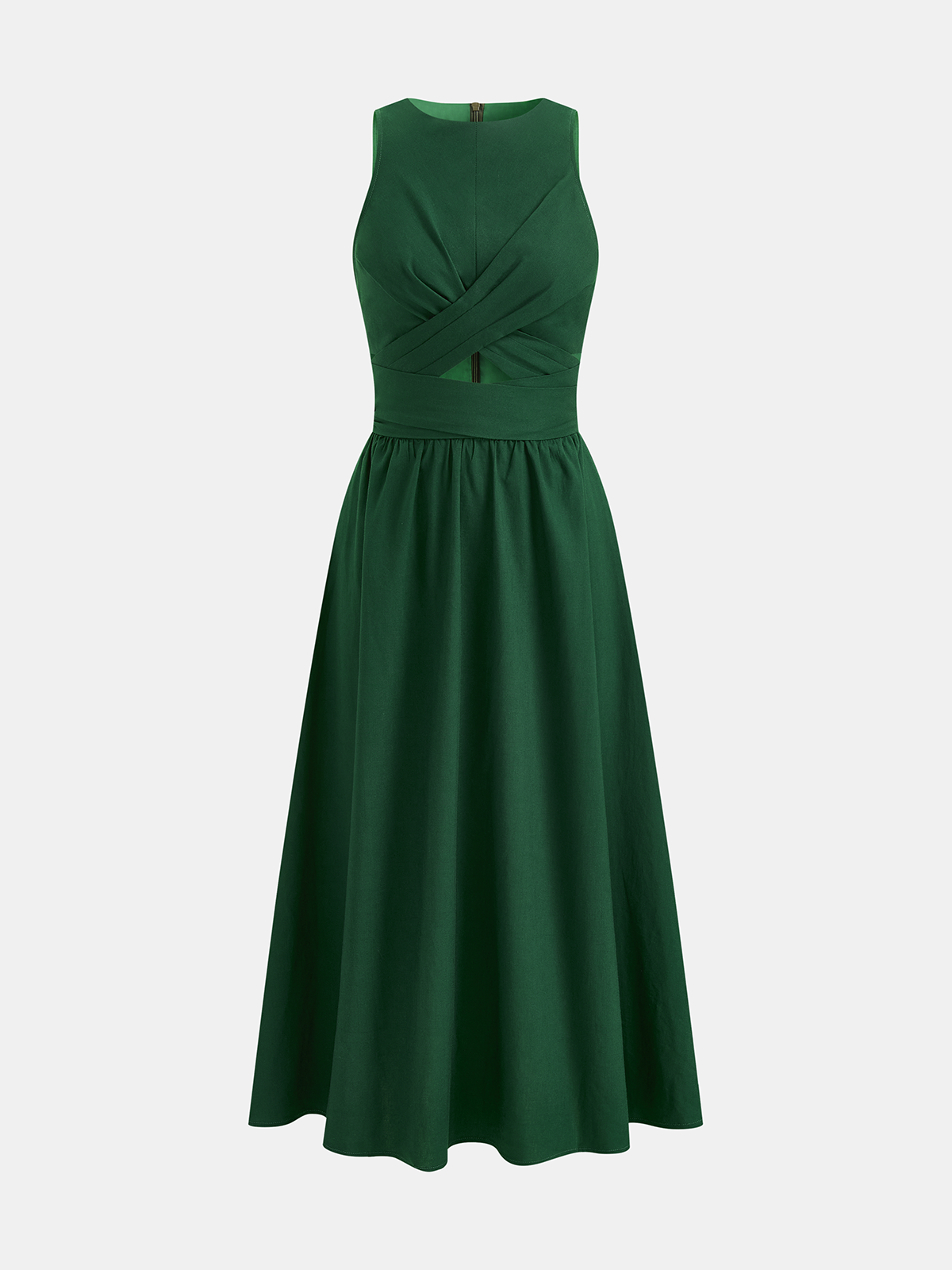 Linen Blend Sleeveless Cut-Out Midi Dress
