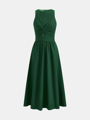 Linen Blend Sleeveless Cut-Out Midi Dress