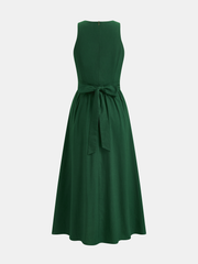 Linen Blend Sleeveless Cut-Out Midi Dress