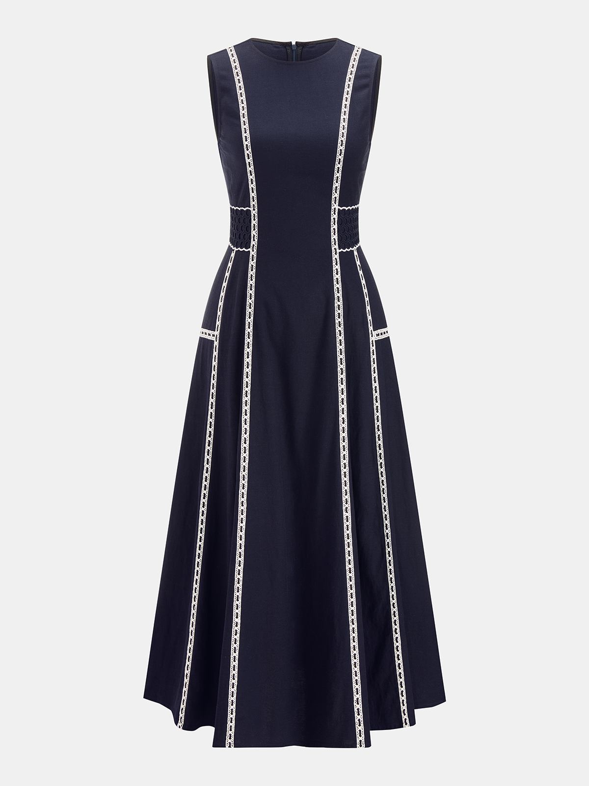 Contrast Lace Trim Sleeveless Midi Dress
