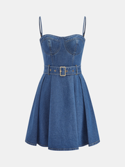 Belted Denim Cami Mini Dress