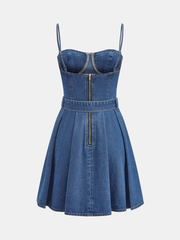 Belted Denim Cami Mini Dress