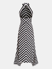 Halter Striped Backless Maxi Dress