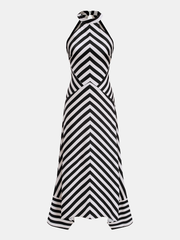 Halter Striped Backless Maxi Dress