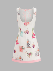 Cotton Linen Tropical Print Sleeveless Dress