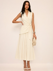 Sleeveless Belted Pleated Blazer Dress