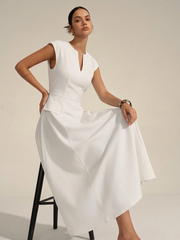 V Neck Cap Sleeve Midi Dress