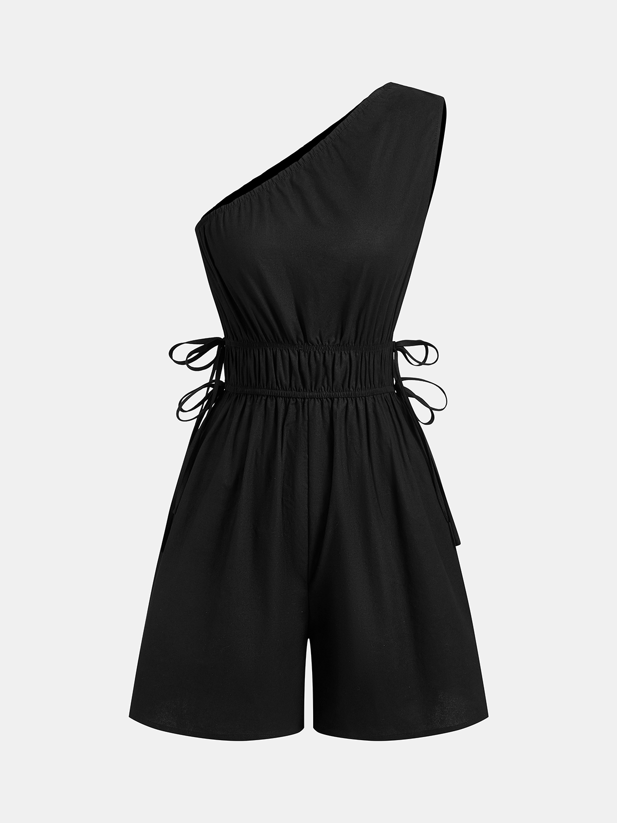 One-Shoulder Cotton Tie-Side Smocked Romper