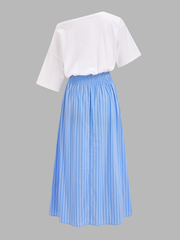 Color Block Off-Shoulder Striped Midi Dress