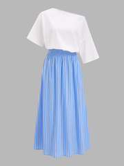 Color Block Off-Shoulder Striped Midi Dress
