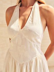 Halter V Neck Jacquard Maxi Dress