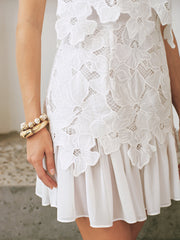 Sleeveless Floral Lace Ruffled Mini Dress