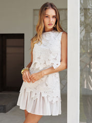 Sleeveless Floral Lace Ruffled Mini Dress