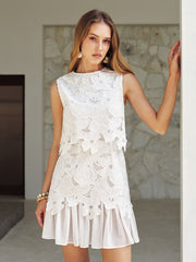 Sleeveless Floral Lace Ruffled Mini Dress