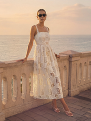 Cotton Patchwork Lace Embroidered Maxi Dress