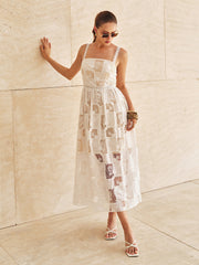 Cotton Patchwork Lace Embroidered Maxi Dress
