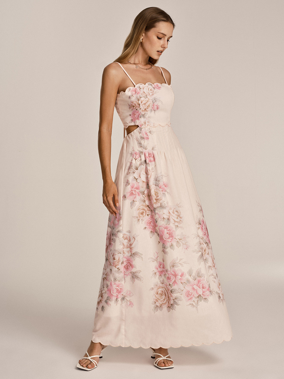 Floral Print Cut-Out Cami Maxi Dress
