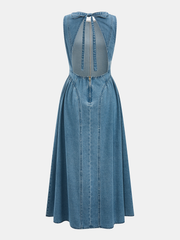 Denim Sleeveless Backless Maxi Dress