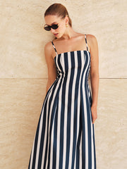 Pocketed Striped Cami Midi Dress