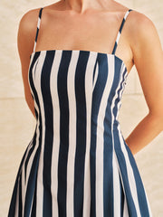 Pocketed Striped Cami Midi Dress