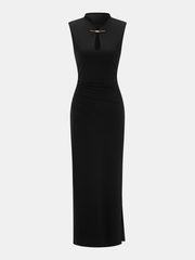 Sleeveless Ruched Keyhole Neck Maxi Dress