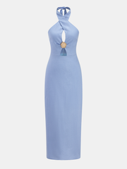 Halter Cutout Linen Blend Midi Dress
