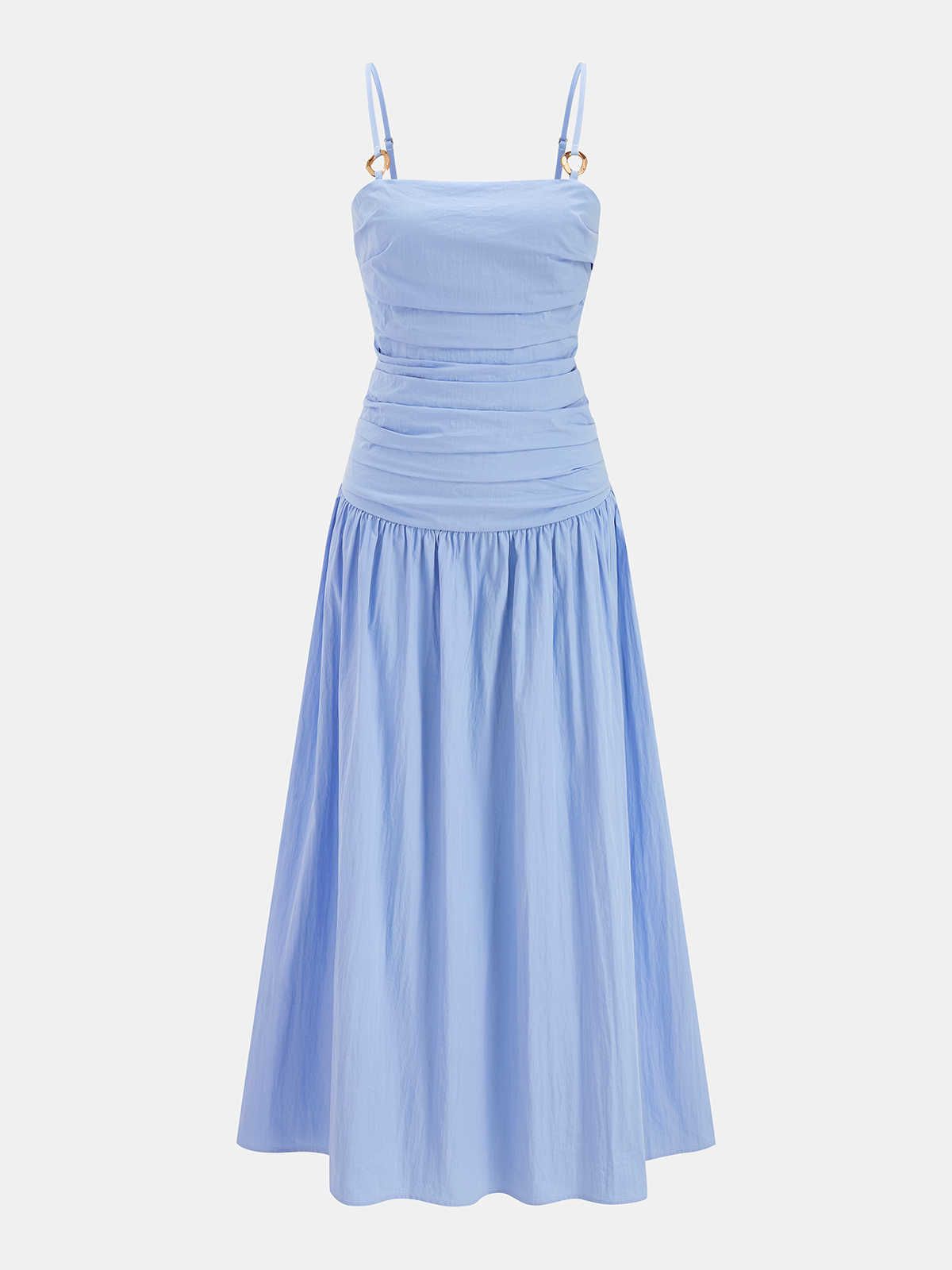 Metal Ring Cotton Blend Ruched Cami Dress