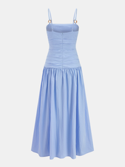 Metal Ring Cotton Blend Ruched Cami Dress