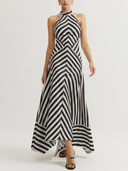 Halter Striped Backless Maxi Dress
