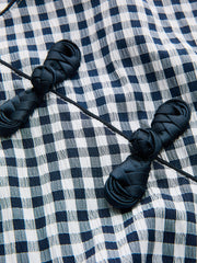 Gingham Frog Button Short Sleeve Midi Dress