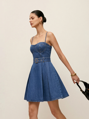 Belted Denim Cami Mini Dress